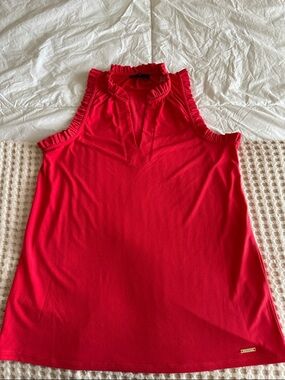 Tahari Sleeveless Ruffle V-Neck Tank Top - orange coral size xsmall